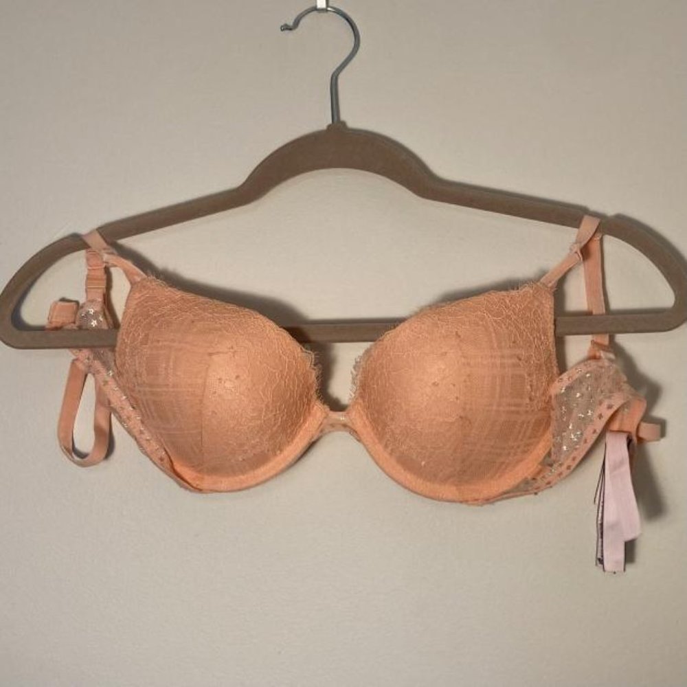 Victoria's Secret Women's Star Print Lace Underwire Push Up Bra Orange Size 32C